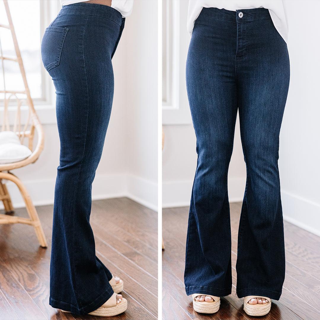 Break It Down Petite Dark Wash Flare Jeans Female Product Image