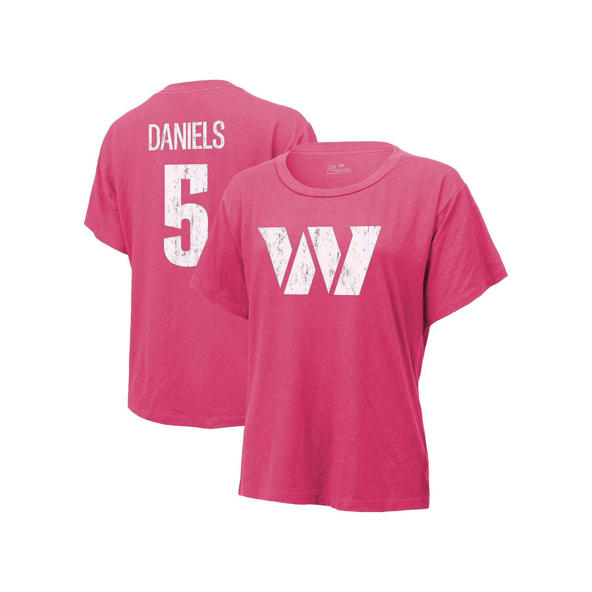Women's Majestic Threads Jayden Daniels Pink Washington Commanders Name & Number T-Shirt, Size: 2XL, Wft Pink Product Image