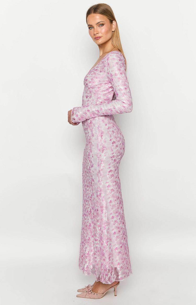 Zach Pink Long Sleeve Maxi Dress Product Image