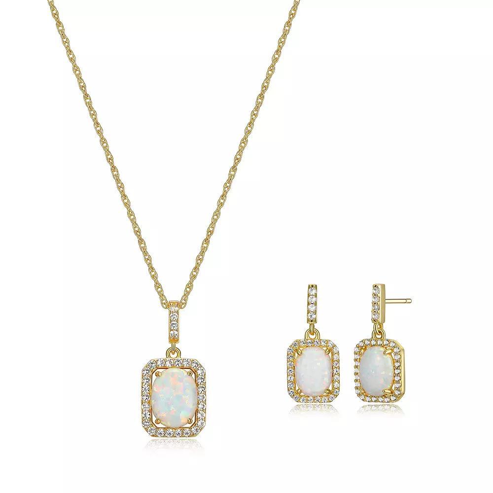 18k Gold over Silver Birthstone Drop Earrings & Pendant Necklace Set, Women's, Size: 18", Created White October Product Image