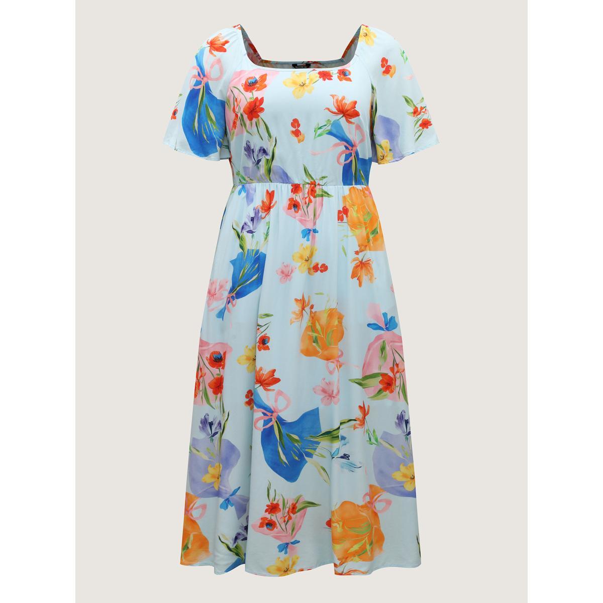 Plus Size Rayon Floral Print Pockets Midi Dress Multicolor Women Round Neck Short sleeve Curvy BloomChic 18-20/2X Product Image