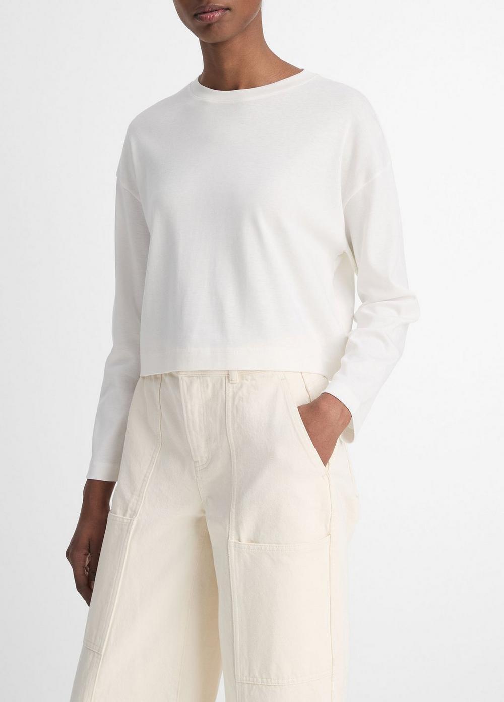Womens Pima Cotton Long-Sleeve Cropped T-Shirt, Rye, Size XXS Vince Product Image