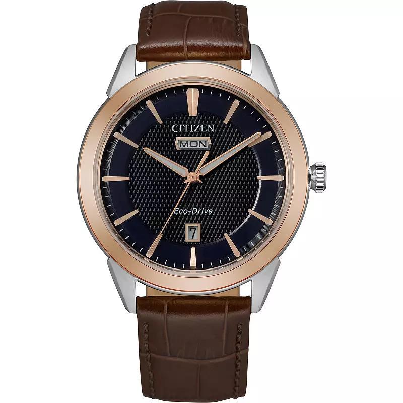 Citizen Eco-Drive Mens Day/Date Blue Dial Watch Brown Product Image