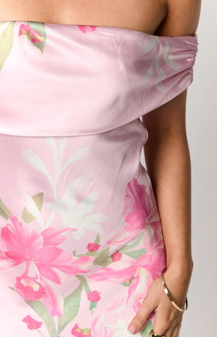 Seraphina Pink Floral Print Off The Shoulder Maxi Dress Product Image
