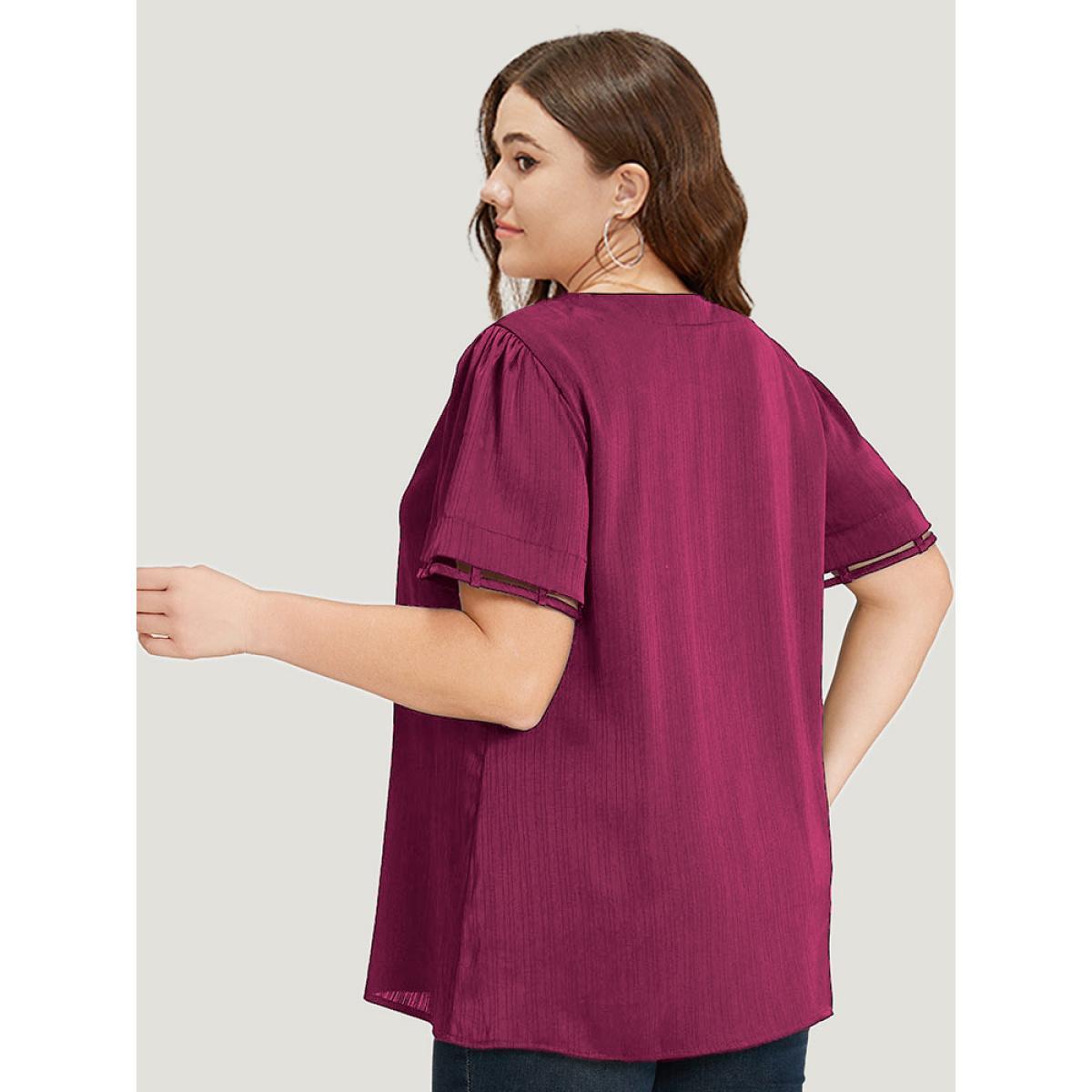 Plus Size Purple Plain Cut Out V Neck Blouse Women Office Short sleeve V-neck Work Blouses BloomChic 22-24/3X Product Image