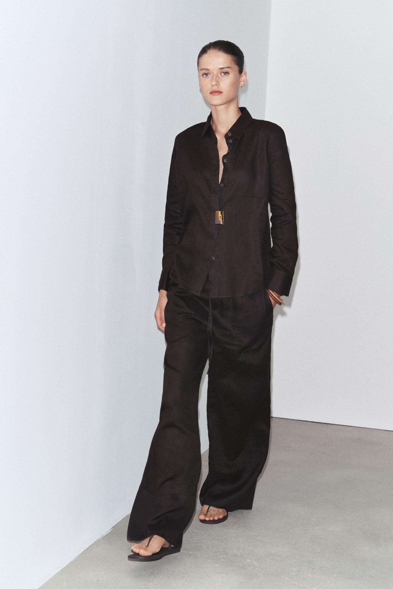 100% LINEN PALAZZO PANTS ZW COLLECTION Product Image