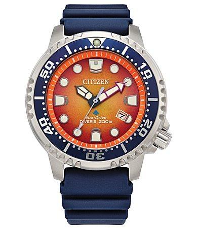 Citizen Mens Promaster Dive Three Hand Orange Dial  Blue Strap Watch Product Image