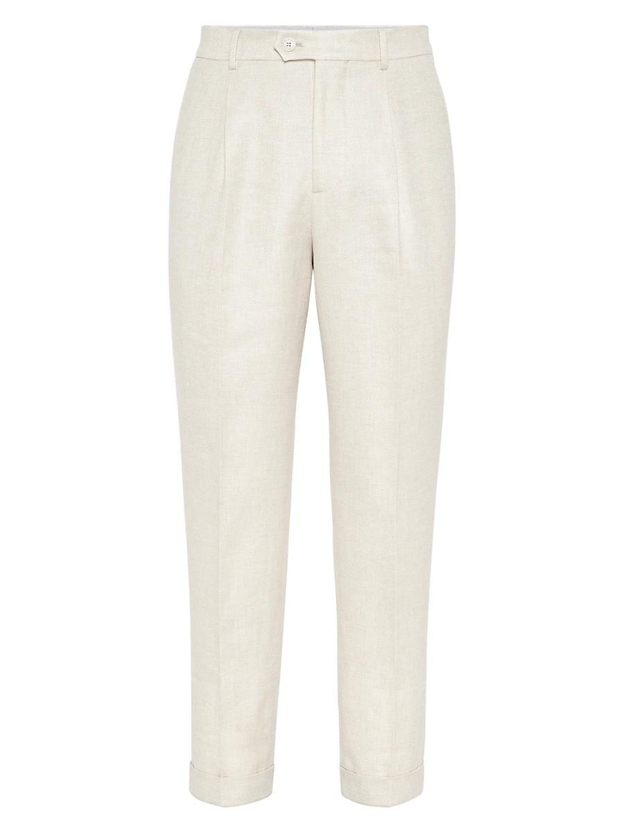 Mens Linen, Wool and Silk Diagonal Leisure Fit Trousers Product Image
