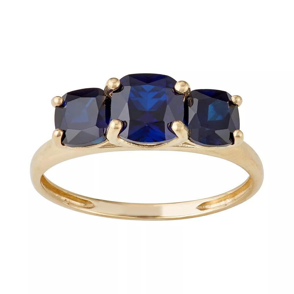 Designs by Gioelli 10k Gold 3-Stone Cushion Ring, Womens Created Aquamarine Product Image