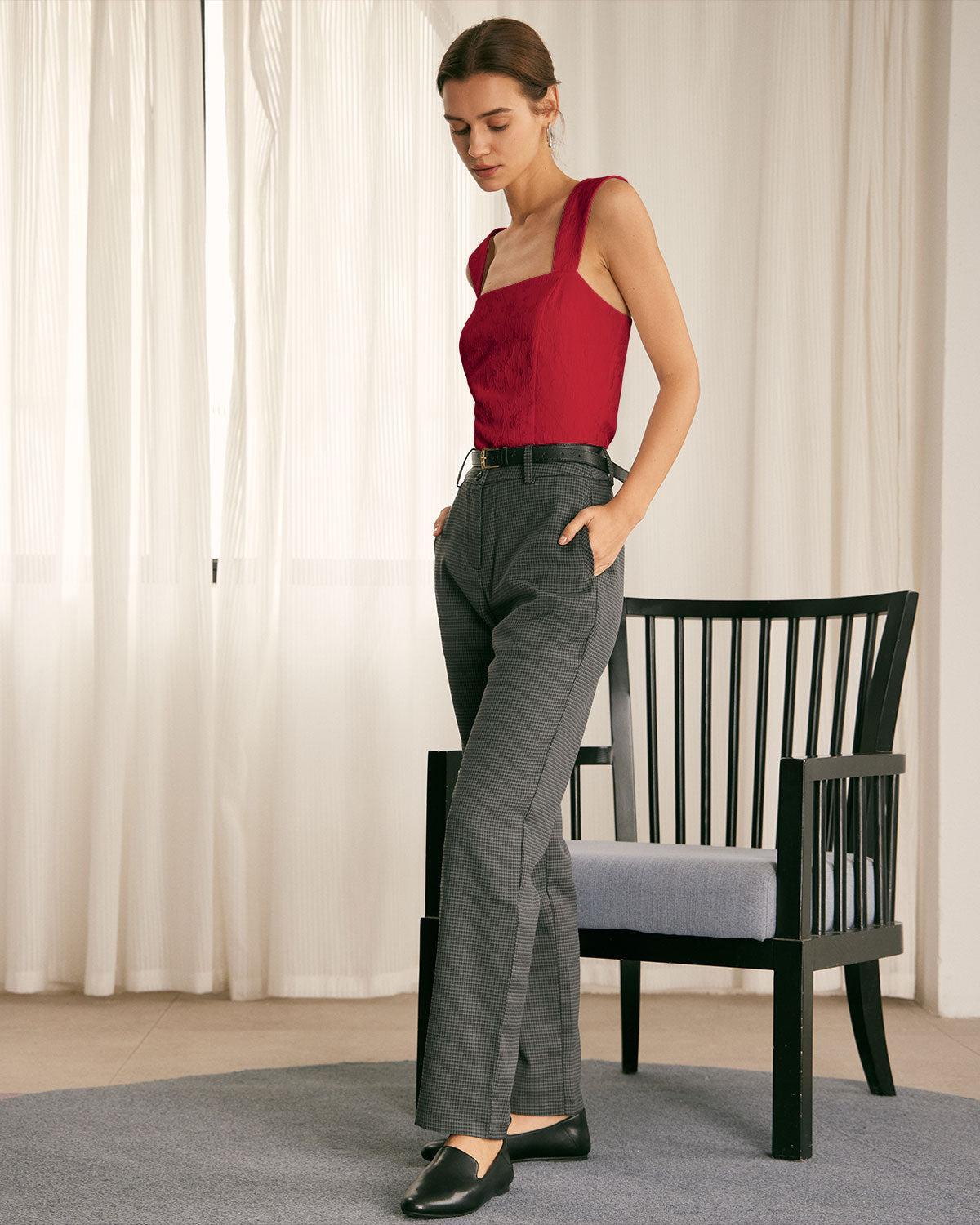 The Red Square Neck Jacquard Tank Top Product Image