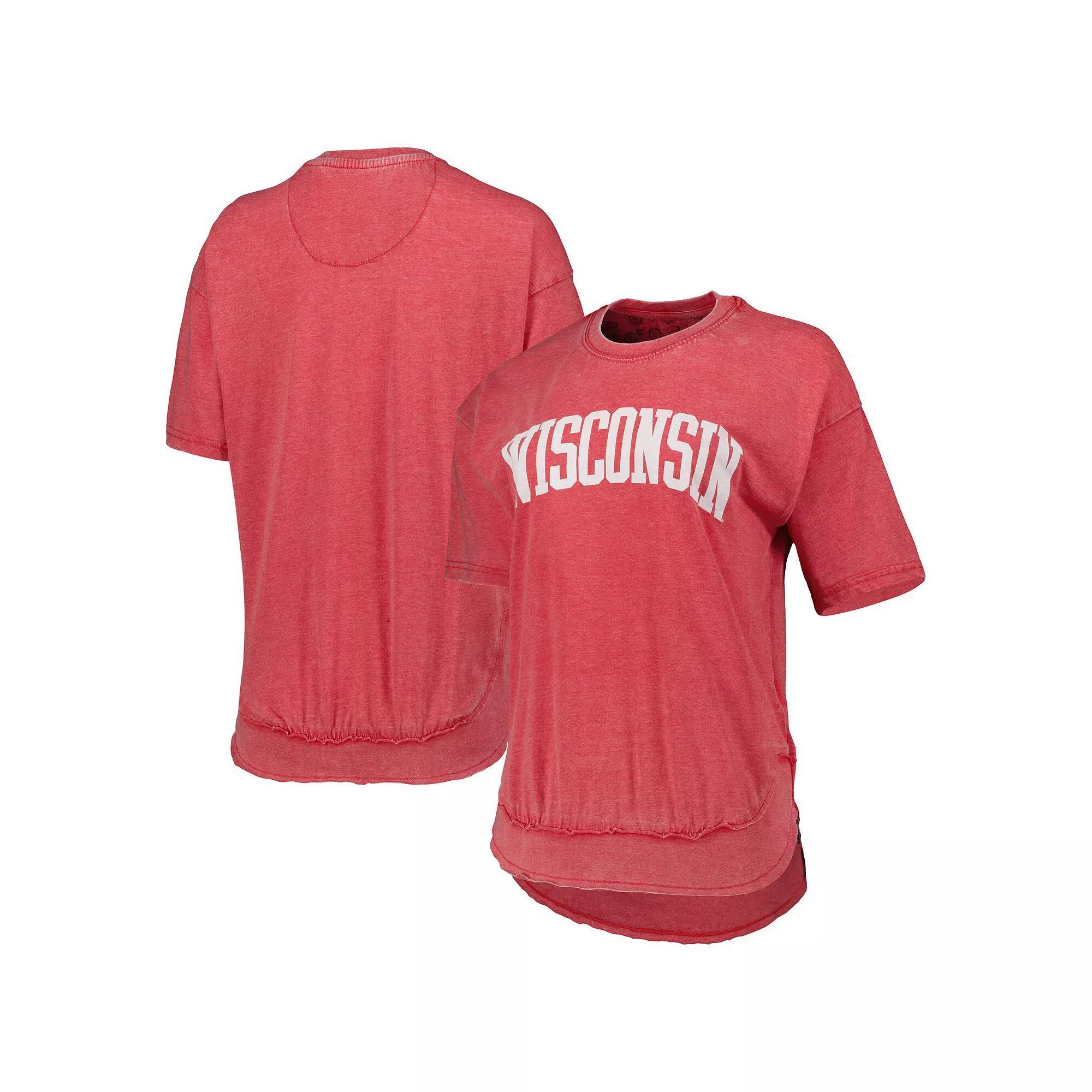 Womens Pressbox Heather Wisconsin Badgers Arch Poncho T-Shirt Product Image