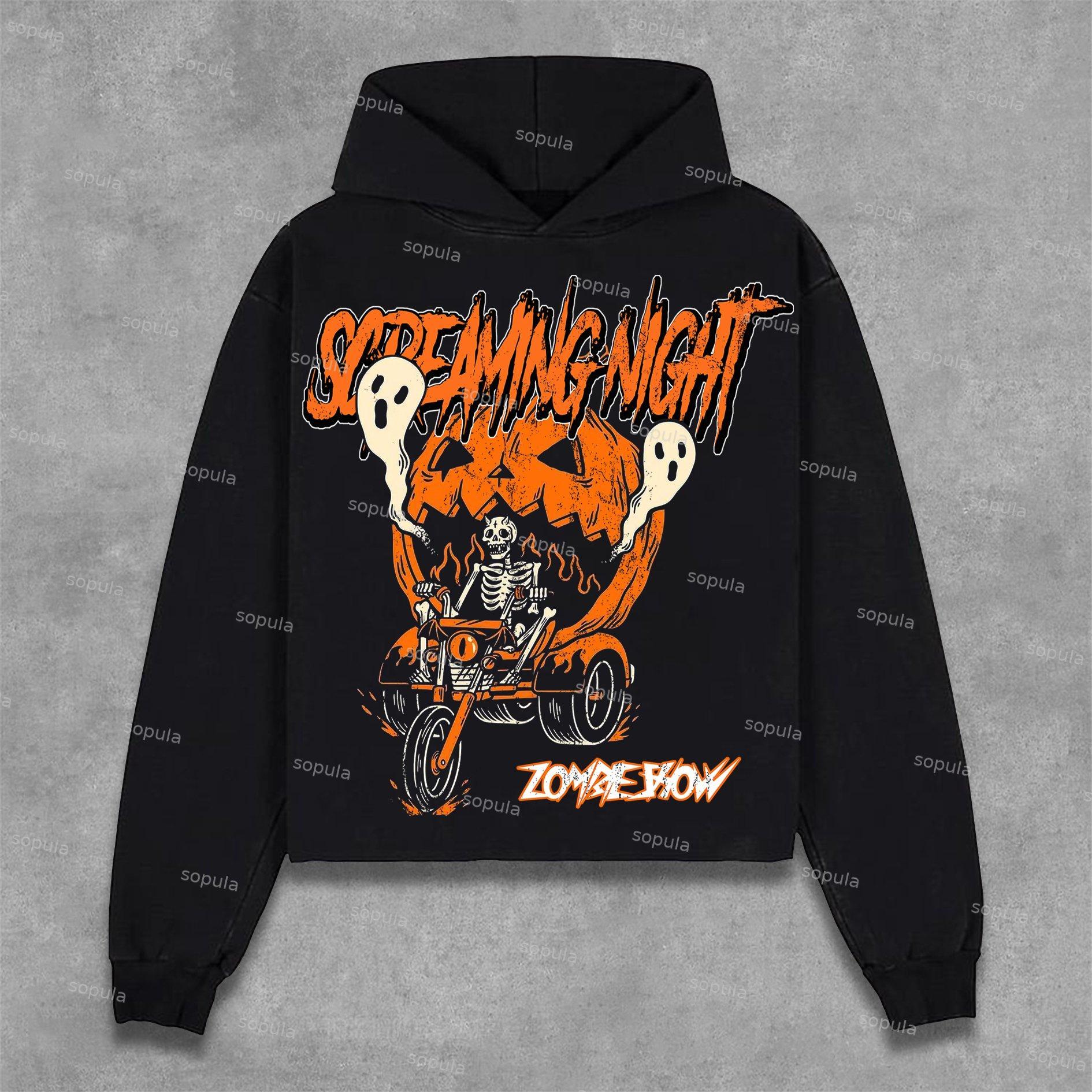 Sopula Halloween Screaming Night Graphic Print Pocketless Hoodie Product Image