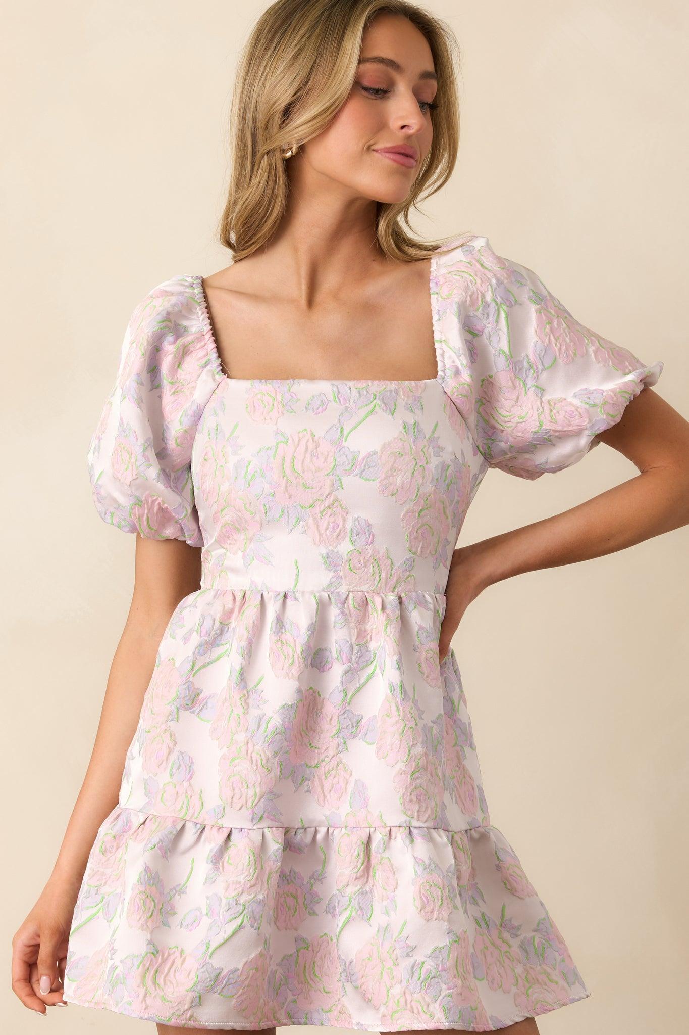 Once Upon A Time Lavender Floral Jacquard Mini Dress Product Image
