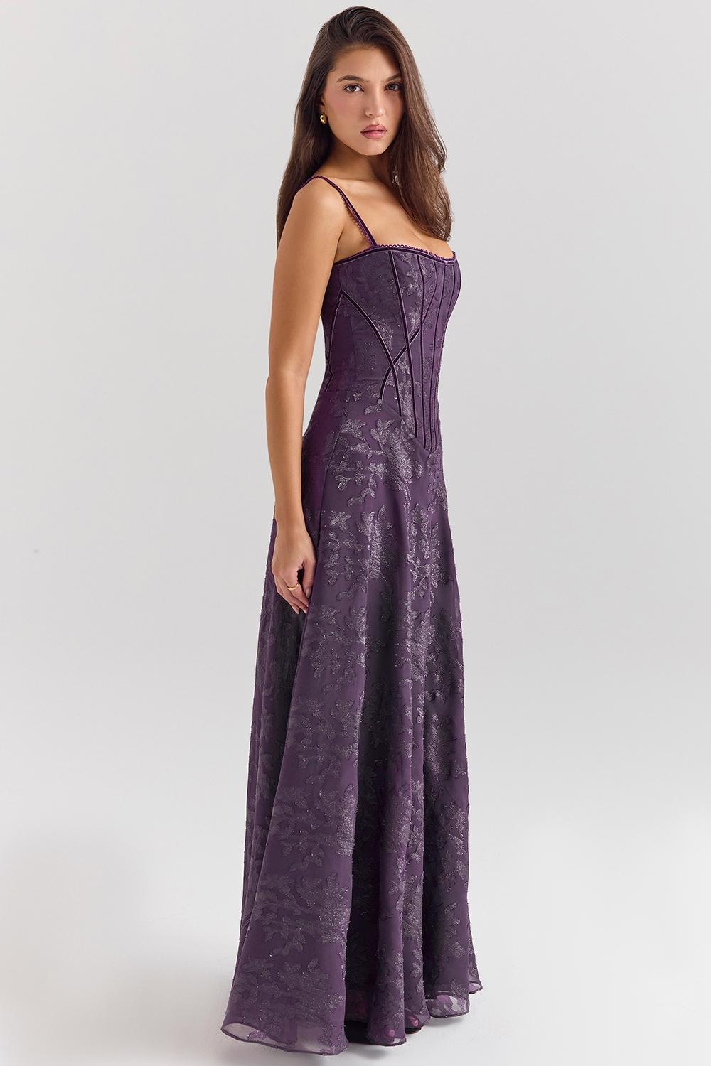Esme Grape Lurex Chiffon Maxi Dress Product Image
