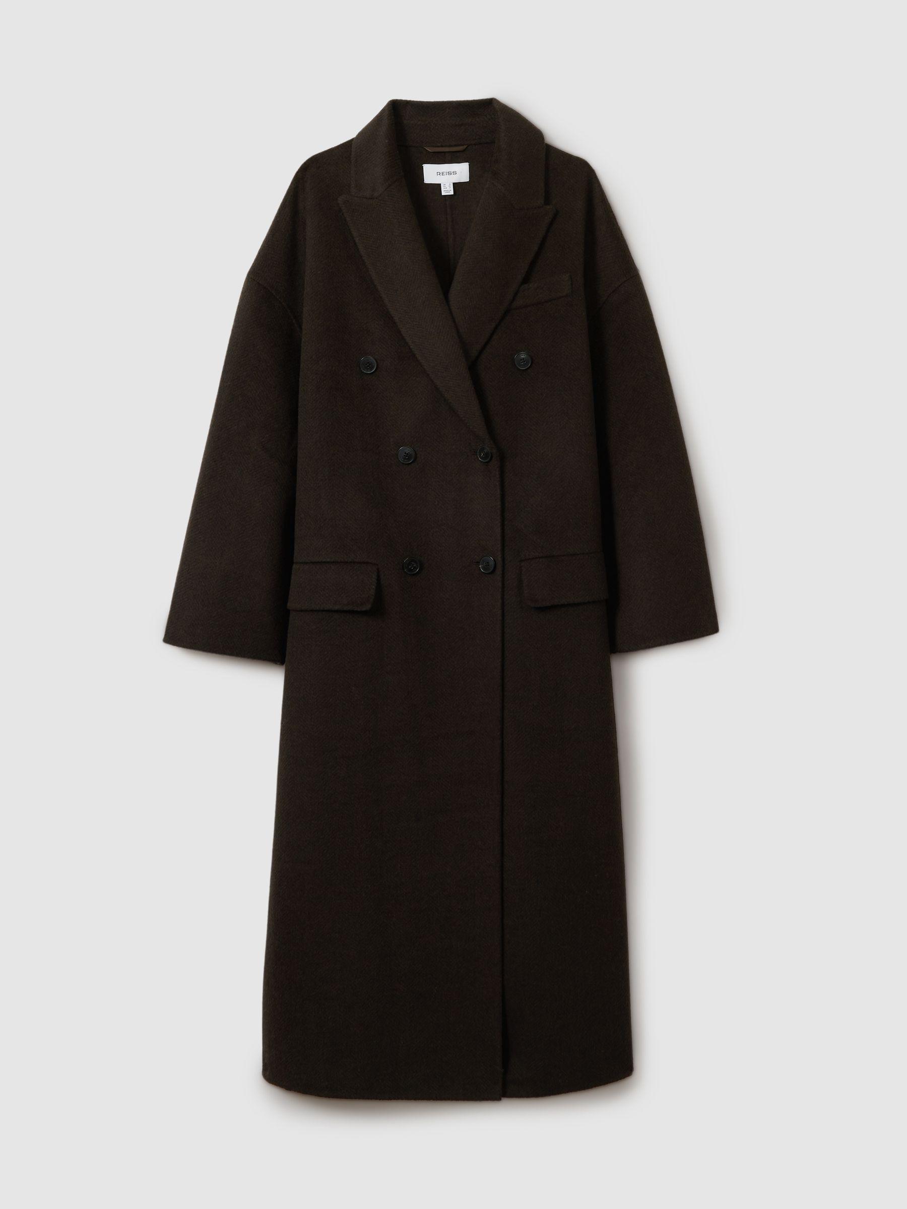 Wool Blend Herringbone-Twill Coat in Chocolate Product Image