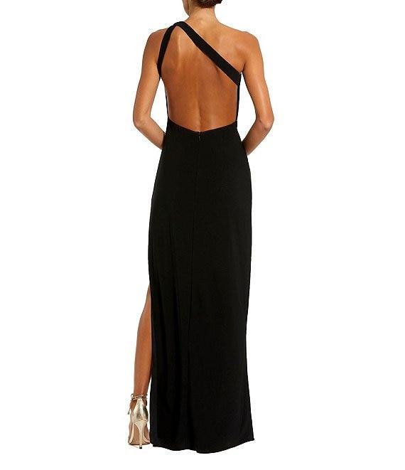 Mac Duggal One Shoulder Beaded Inset Cut Out Back Jersey Column Gown Product Image