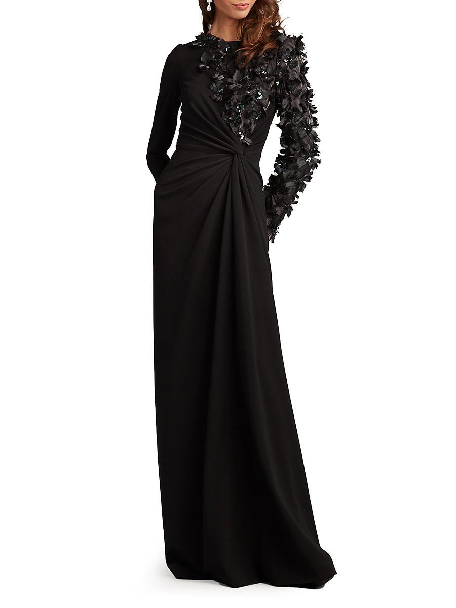 Womens 3D Floral Long-Sleeve Gown Product Image