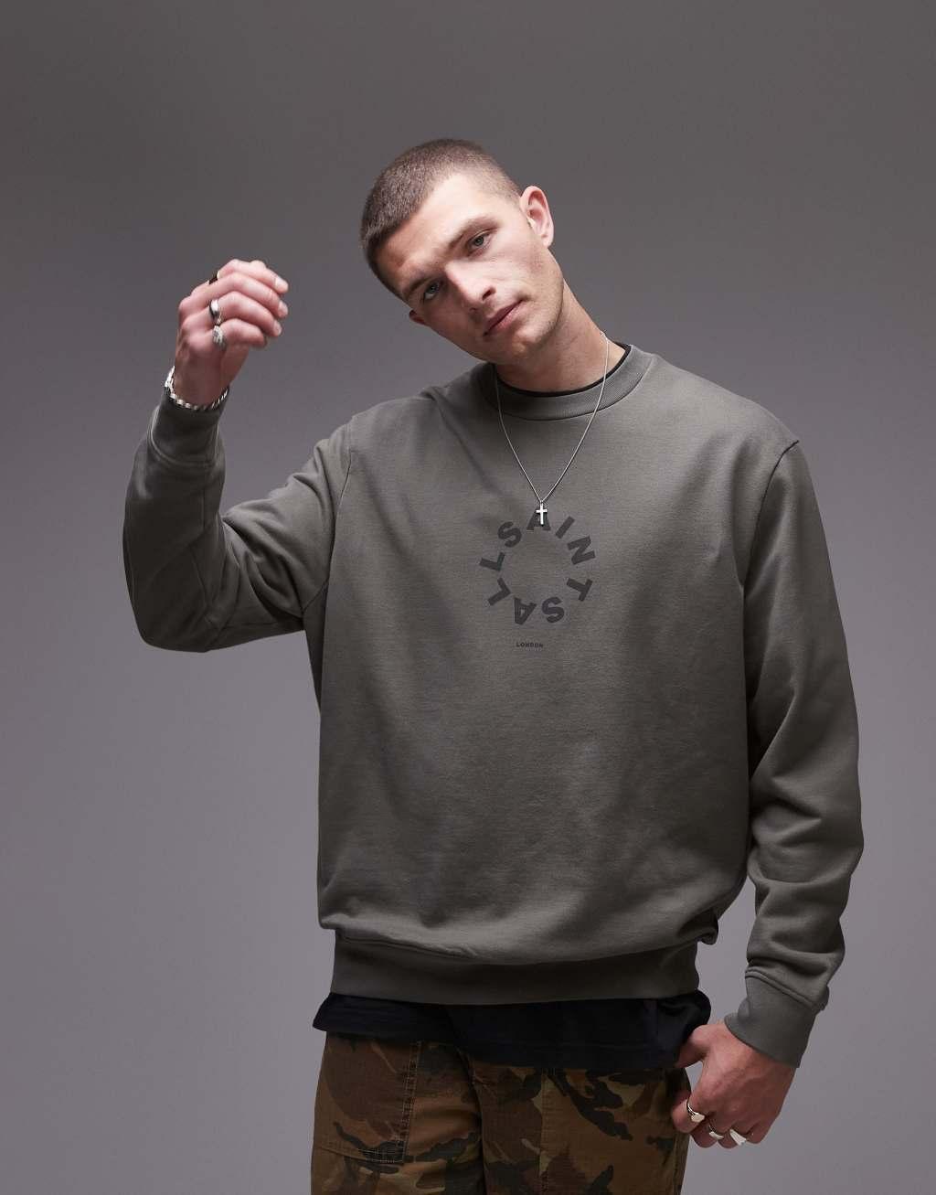 AllSaints Tierra sweatshirt in green Product Image