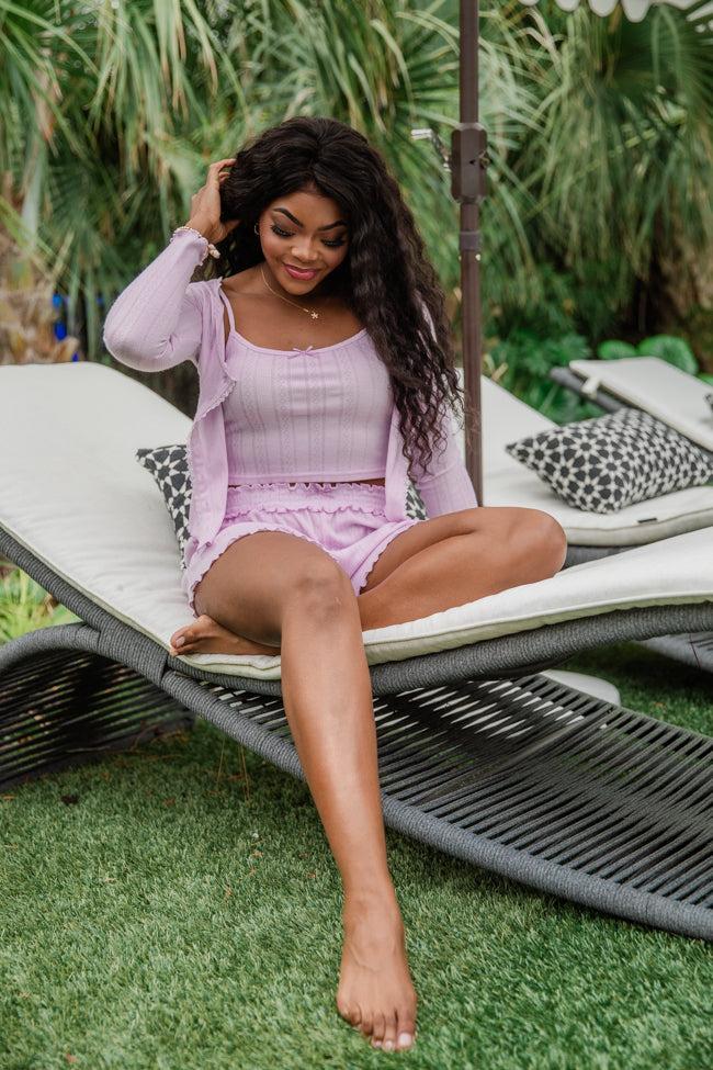 At This Time Lavender Pointelle Lounge Cami And Cardigan FINAL SALE Product Image
