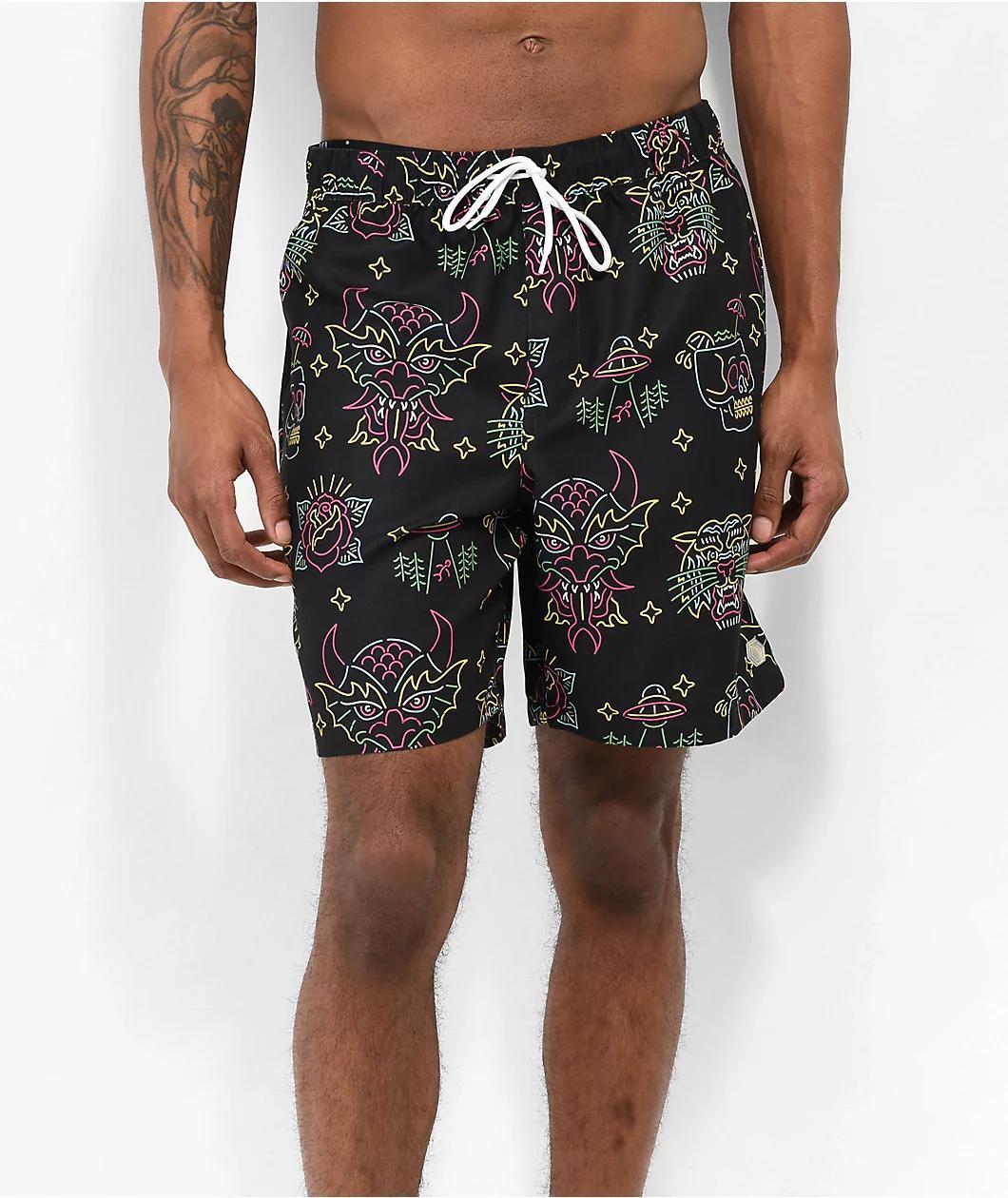 Empyre Grom Neon Lights & Black Board Shorts Product Image
