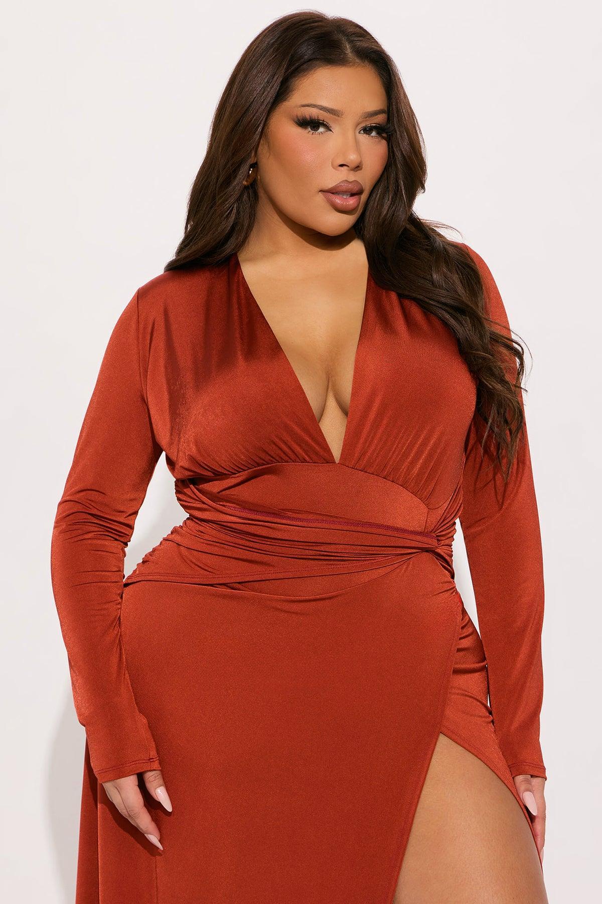 Reina High Slit Maxi Dress - Cognac Product Image