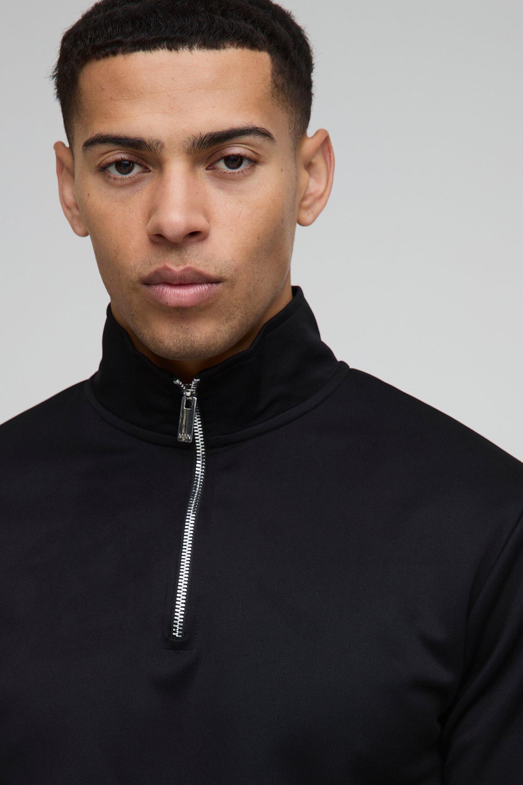 Slim Fit Basic Interlock Funnel Neck Sweatshirt | boohooMAN USA Product Image