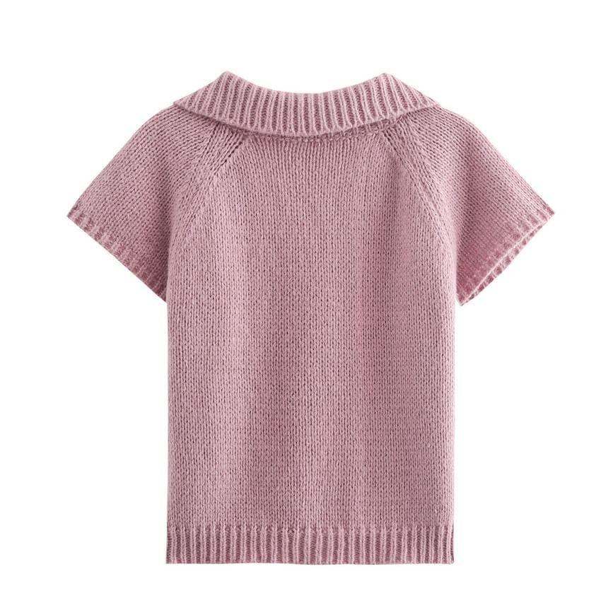 Short Sleeve Collared Plain Cardigan Product Image