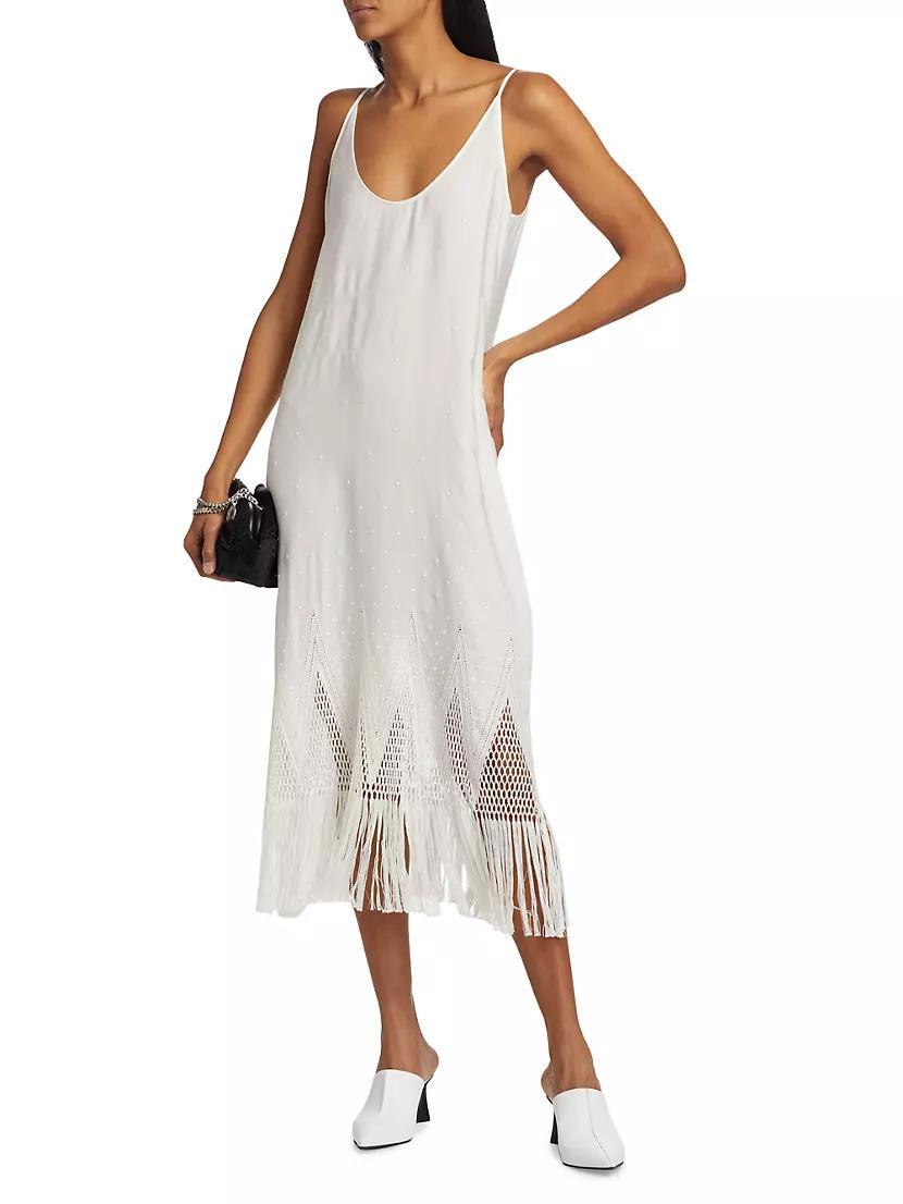 Embroidered Fringe-Trimmed Midi-Dress Product Image