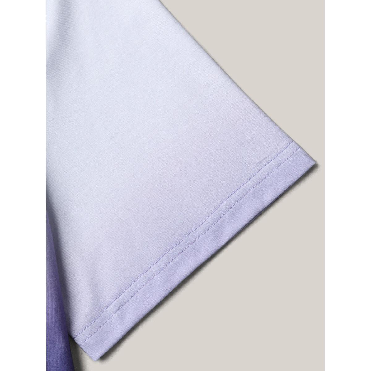 Plus Size Gradient Pleated Button-Front T-Shirt Deeppurple Women Casual Gathered Round Neck Everyday T-shirts BloomChic 26/4X Product Image