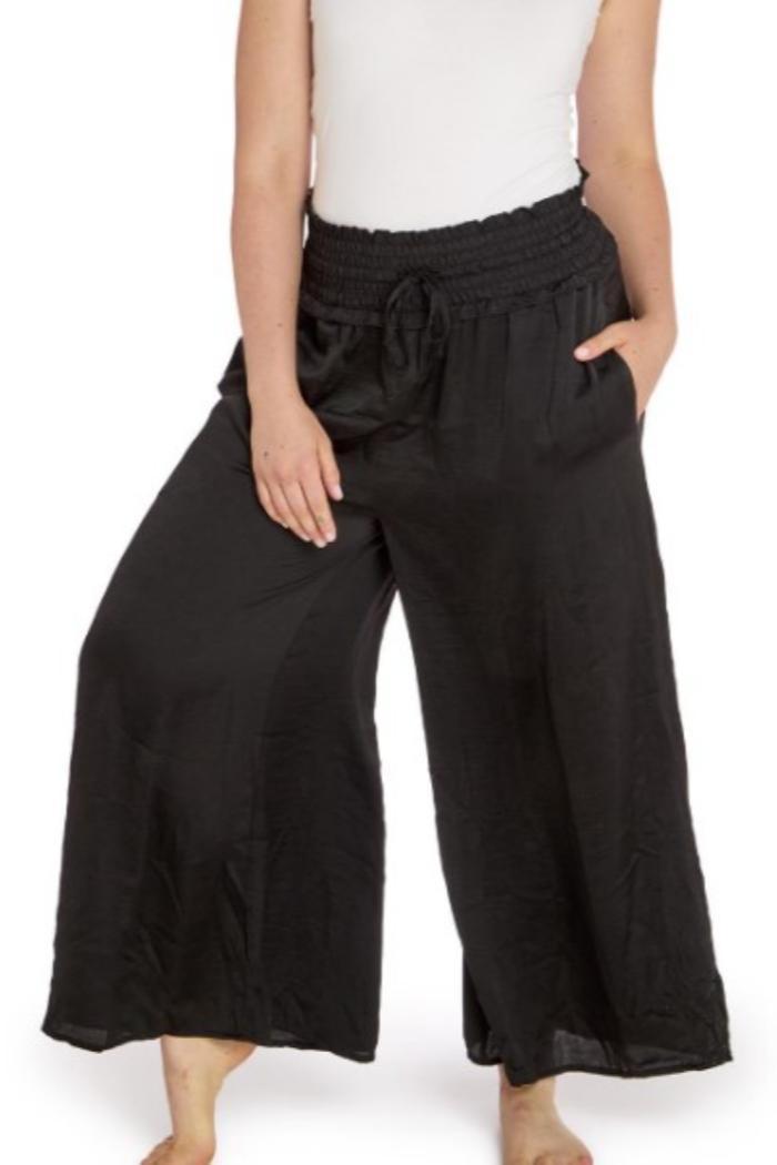 Wide Leg Palazzo Pant with Elastic Waist with Adjustable Drawstring Product Image