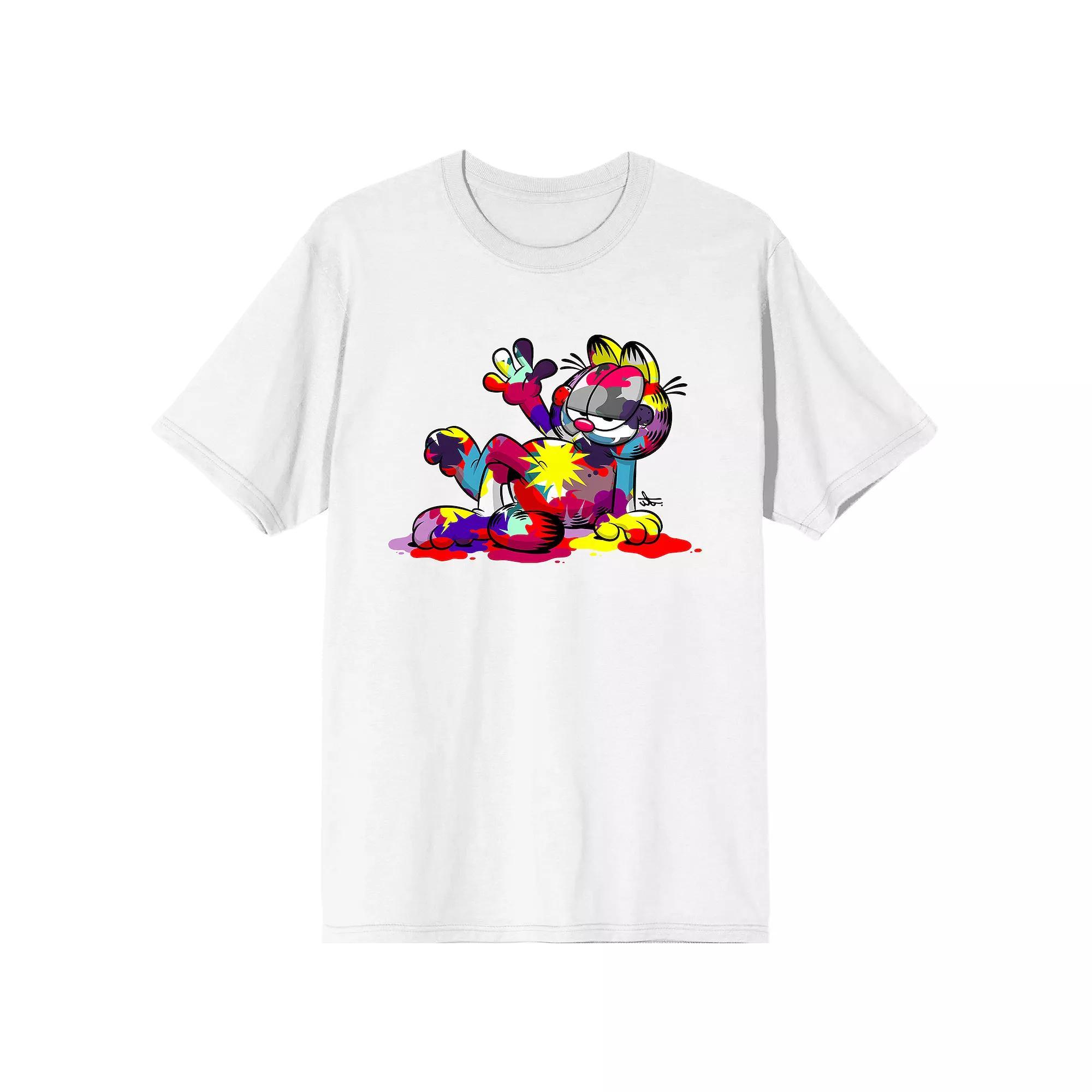 Men's Garfield Multicolored Paint Graphic Tee, Size: Medium, White Product Image