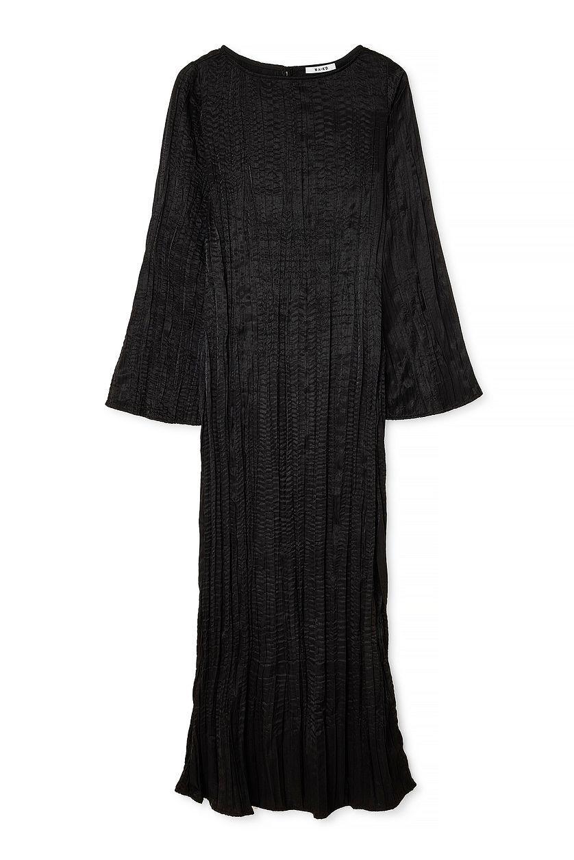 Crinkled Long Sleeve Open Back Maxi Dress Product Image