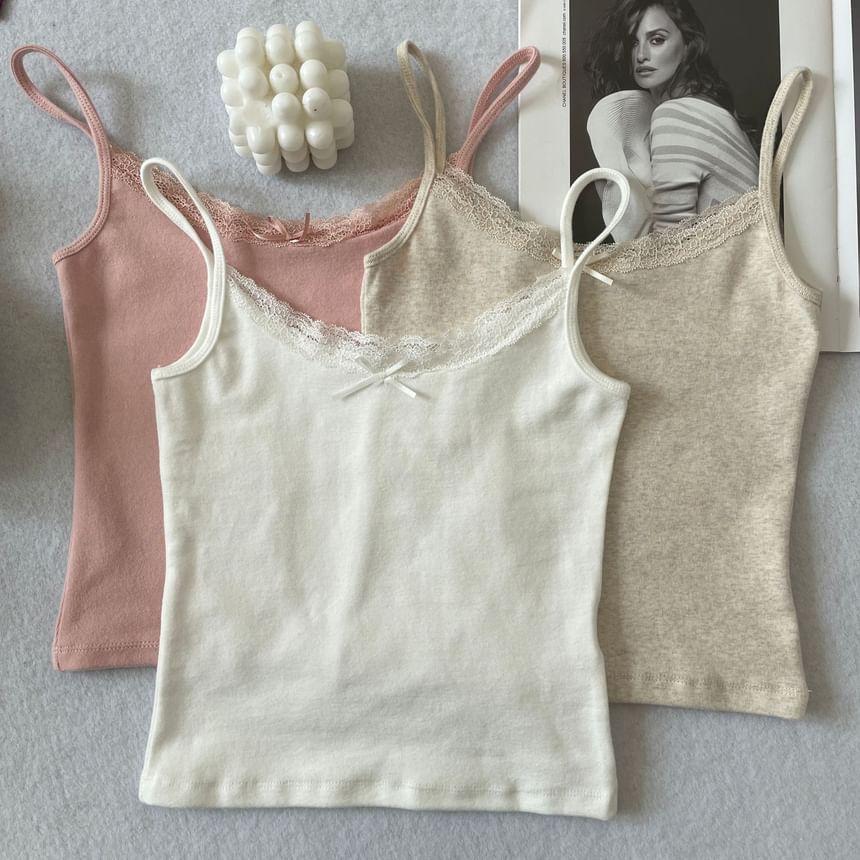 Plain Bow Lace Trim Cami Top Product Image