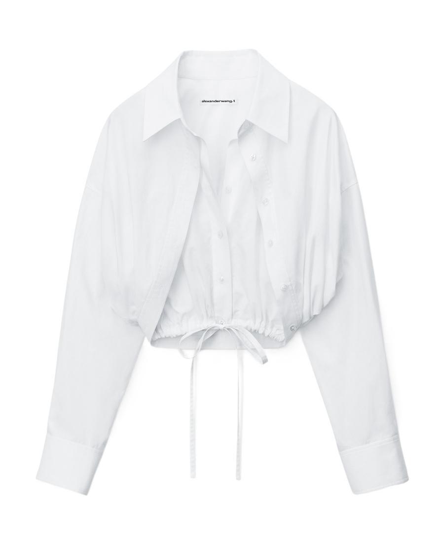 ALEXANDER WANG T Layered-effect Cropped Cotton Shirt In White Product Image