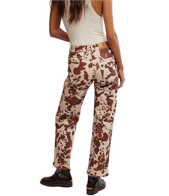 Free People We the Free Risk Taker Printed Cow Mid Rise Straight Leg Jeans Product Image