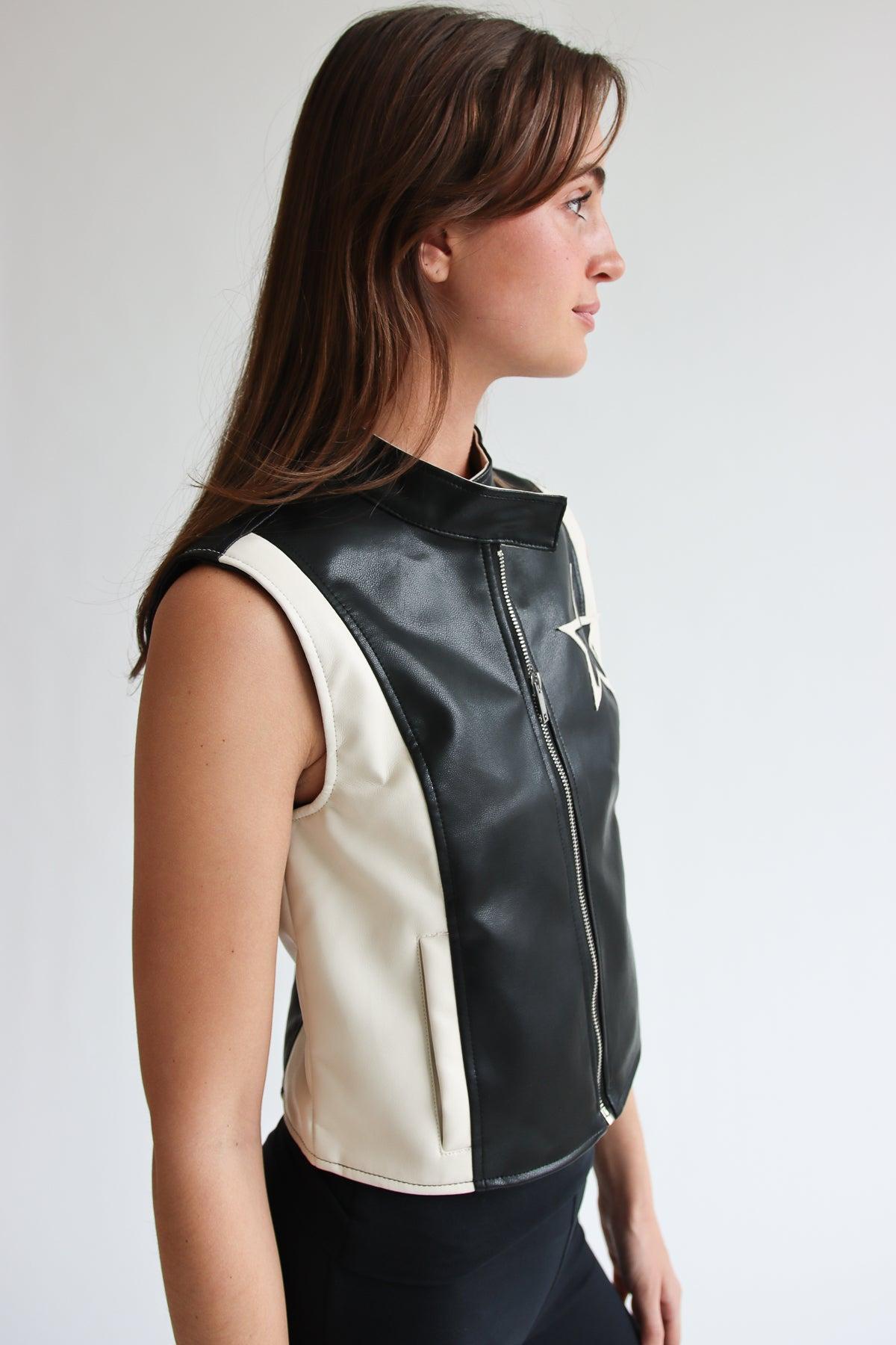 Star Patch Pleather Moto Vest Product Image