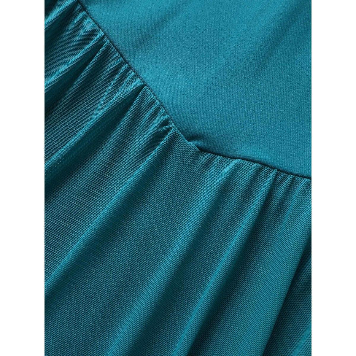 Plus Size Solid Twist Front Heart Neckline Swim Dress Women's Swimwear Teal Beach Bodycon Heart neckline High stretch Curve Swim Dresses BloomChic 30/6X Product Image