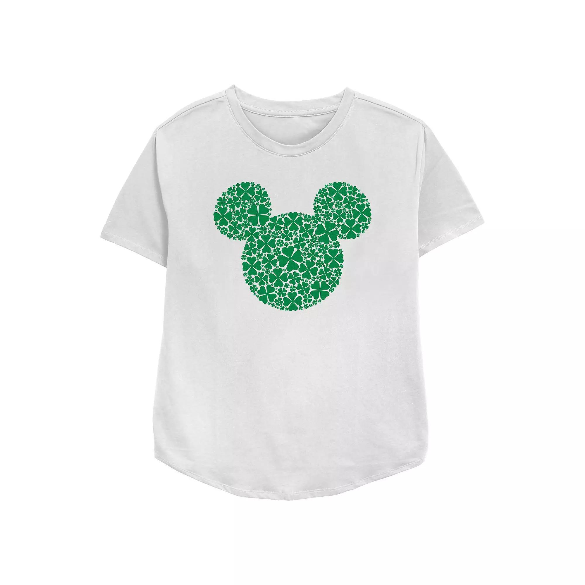 Disney's Mickey Mouse Shamrock Print Head Women's Relaxed Fit Graphic Tee, Size: Large, White Product Image