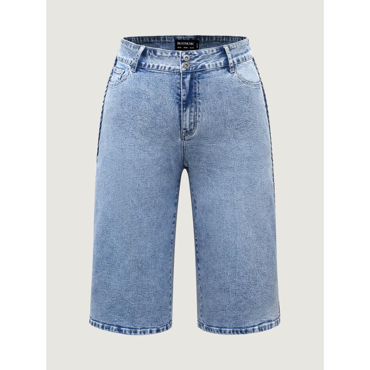Plus Size Classic Cut Wide-Leg Crop Jeans Women Midblue High stretch Slanted pocket Jeans BloomChic 12/L Product Image