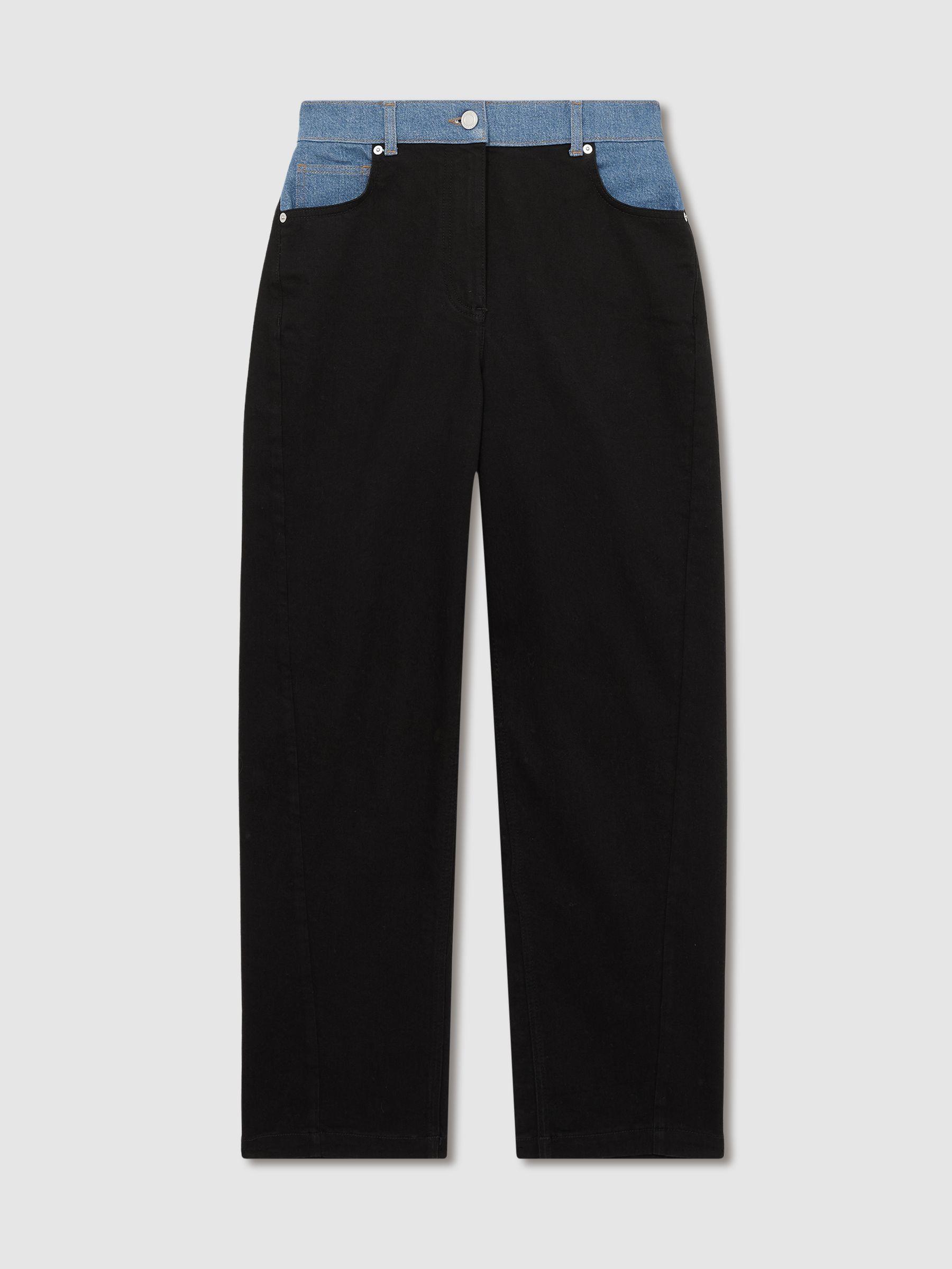 Petite Colour-Block Straight-Leg Jeans in Black Product Image