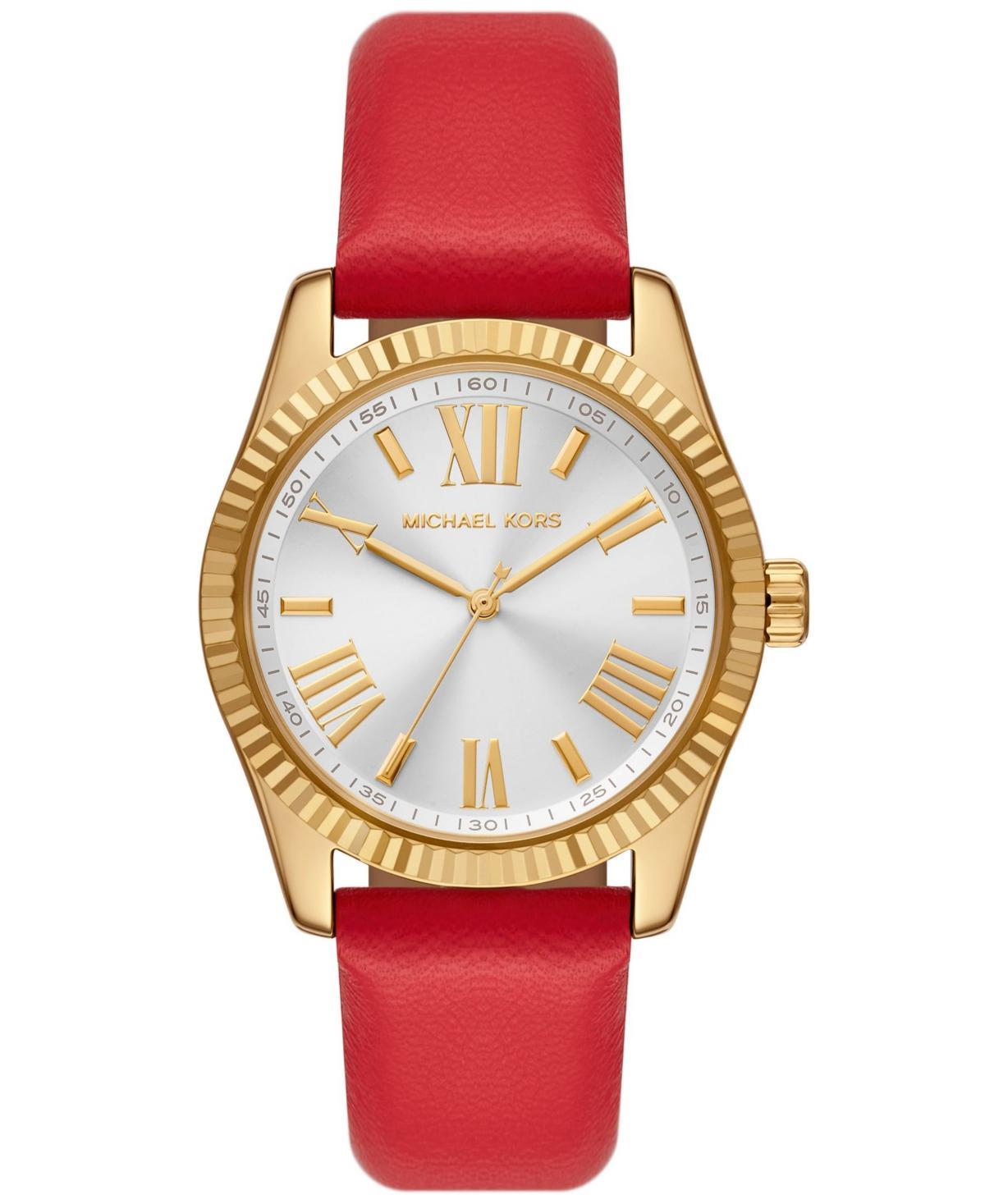 Michael Kors Womens Lexington Three-Hand Black Leather Strap Watch Product Image