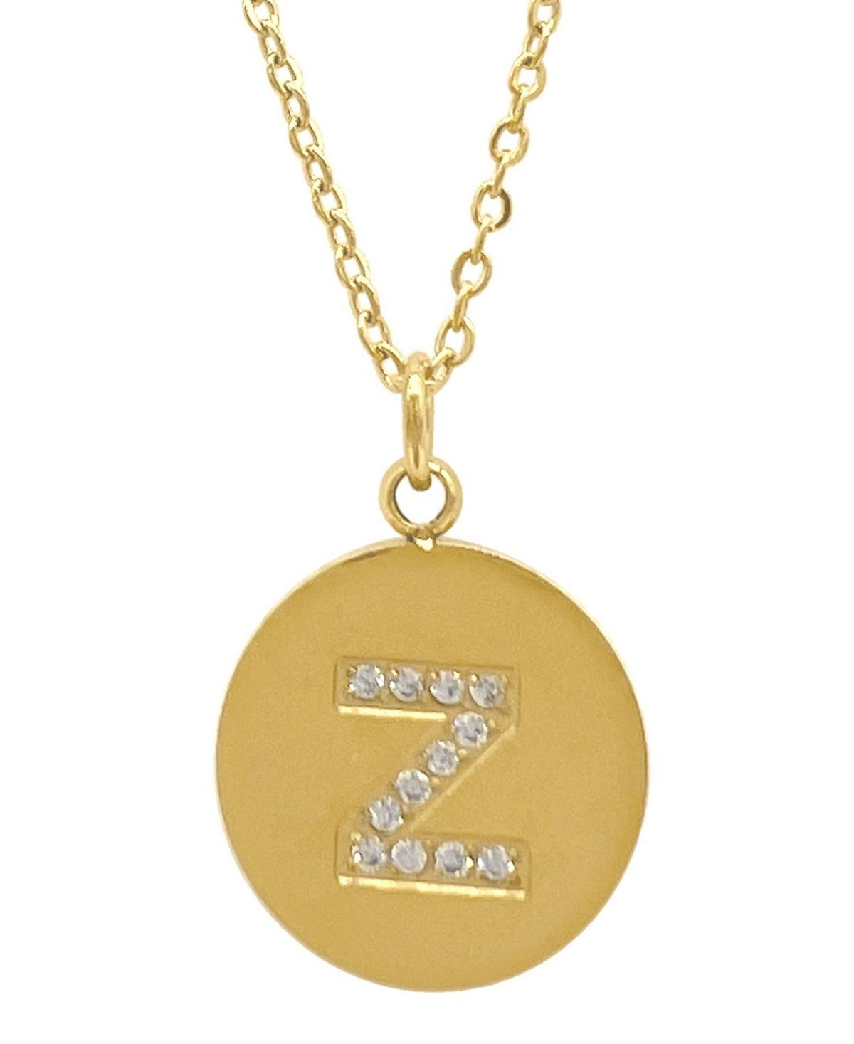 Adornia 14k Gold Plated Cubic Zirconia Engraved Letter Disc Pendant Necklace, Women's, Size: 18", Gold Tone T Product Image