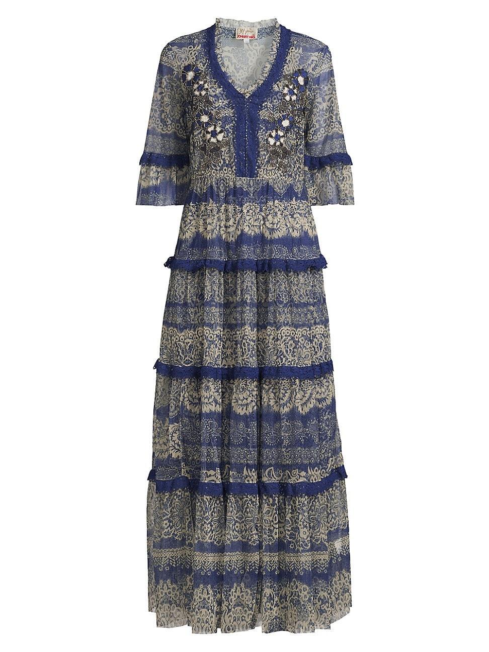 Womens Mazzy Embellished Mesh Tiered Maxi Dress Product Image