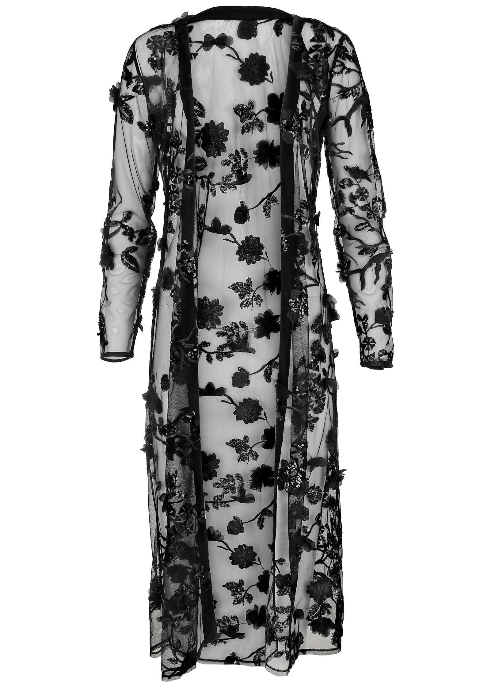 Beaded Lace Long Jacket - Black Product Image