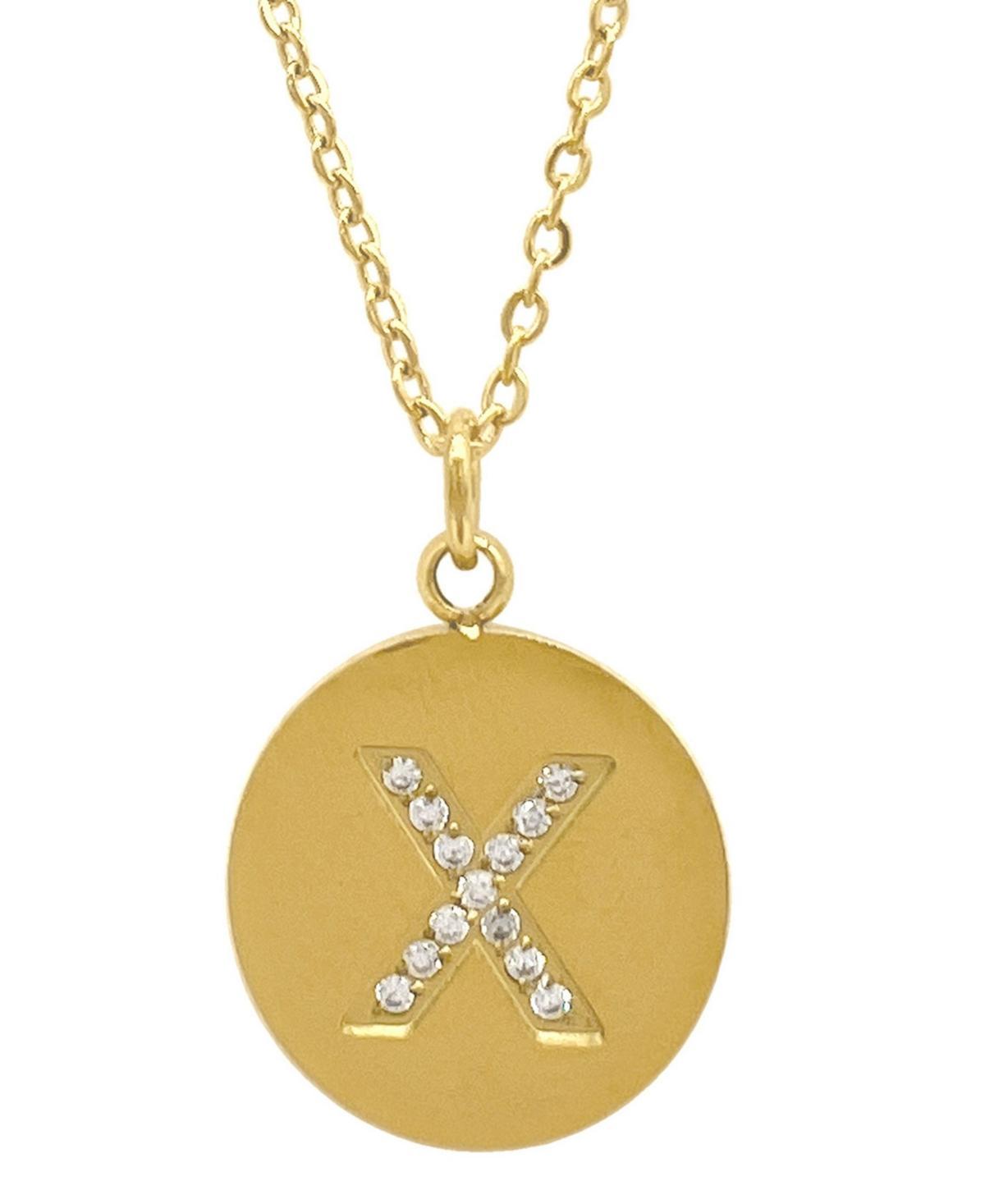 Adornia 14k Gold Plated Cubic Zirconia Engraved Letter Disc Pendant Necklace, Women's, Size: 18", Gold Tone T Product Image