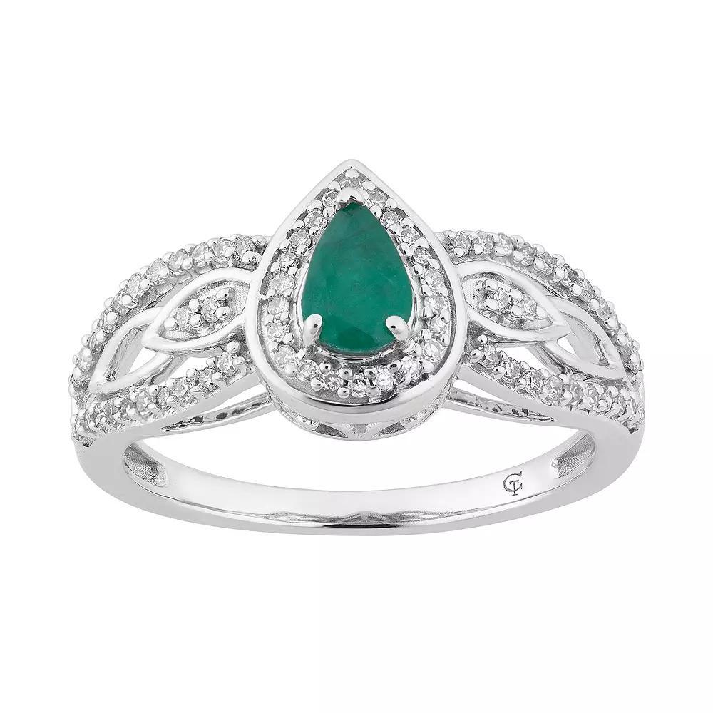 10k White Gold Emerald & 1/4 Carat T.W. Diamond Teardrop Ring, Women's, Size: 8, 10k Whgold Product Image