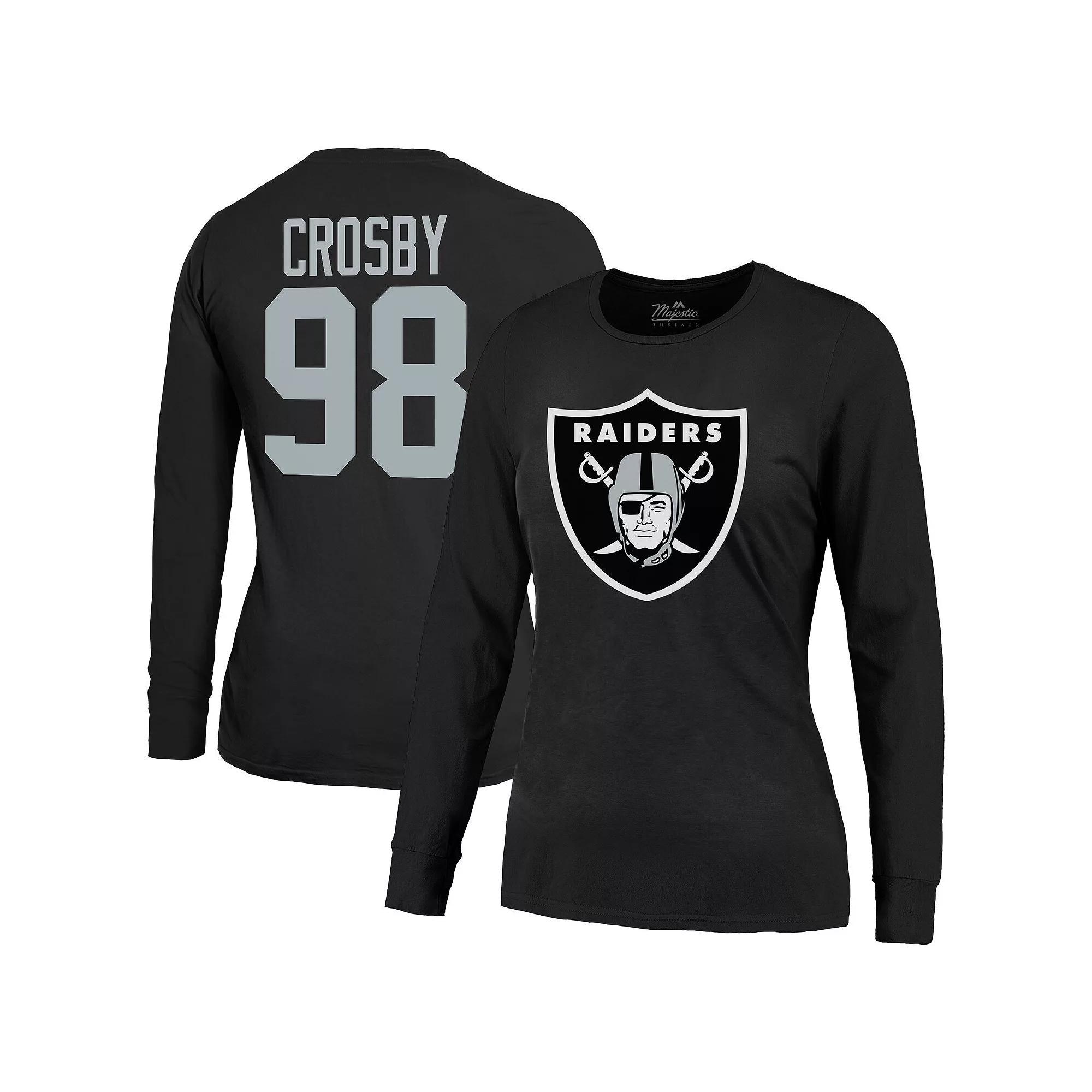 Women's Majestic Threads Maxx Crosby Black Las Vegas Raiders Player Name & Number Long Sleeve T-Shirt, Size: 2XL, Lvr Black Product Image