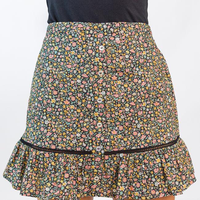 What's The Tea Black Button Front Floral Mini Skort FINAL SALE Product Image