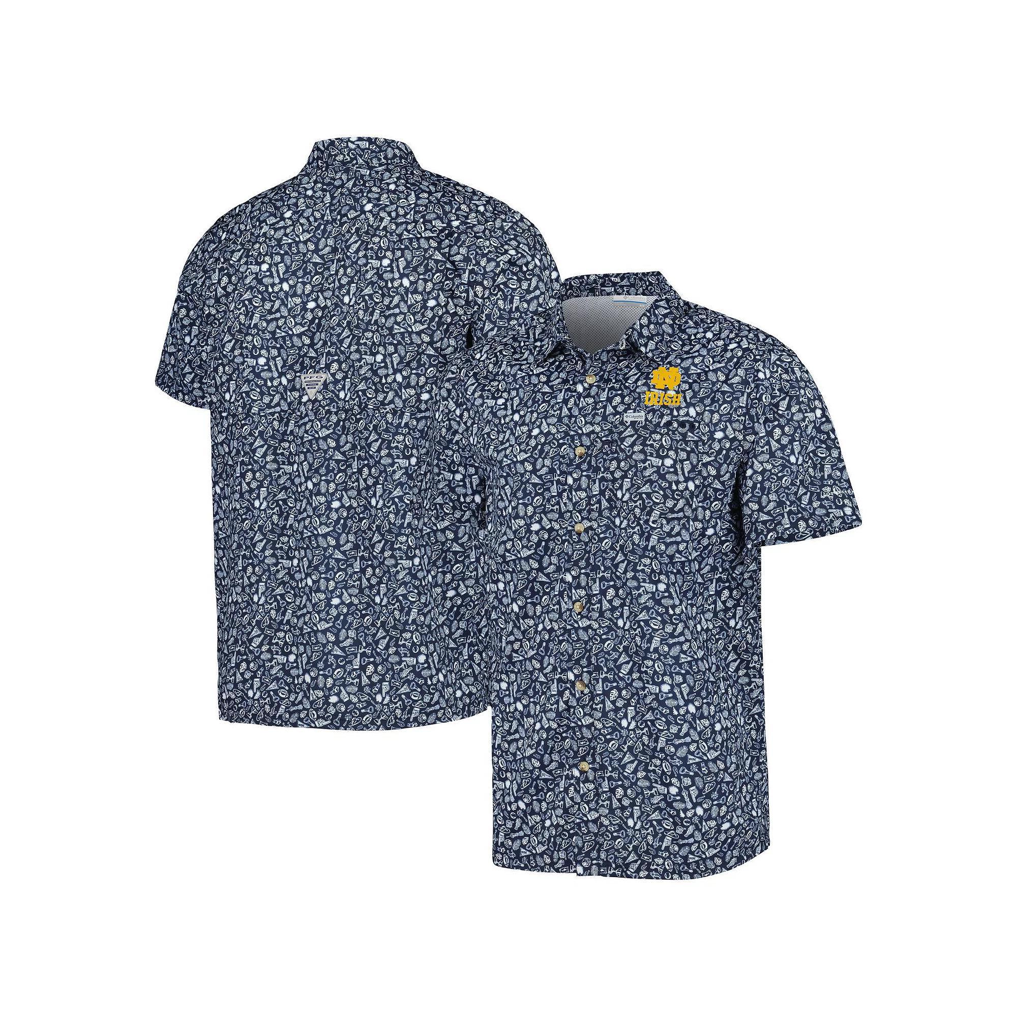 Men's Columbia Navy Notre Dame Fighting Irish Super Slack Tide Omni-Shade Team Button-Up Shirt, Size: Medium, Blue Product Image