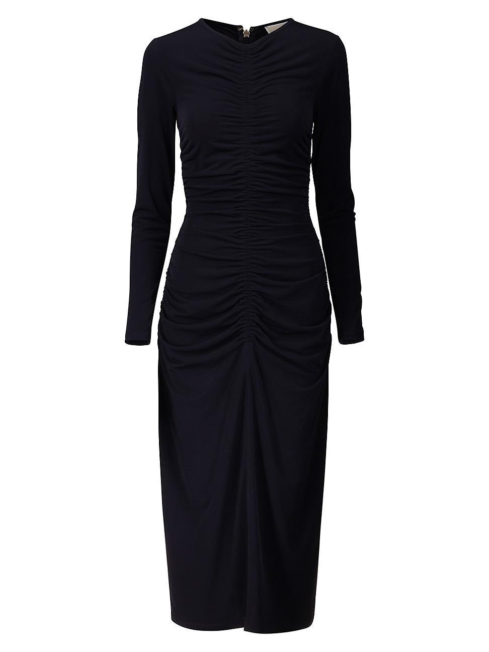 MICHAEL Michael Kors Long Sleeve Chiffon Ruch Midi Dress Women's Dress Product Image